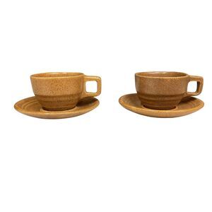 Set of two each Monmouth Vintage Coffee Cup‎ & Saucer Retro Caramel Brown